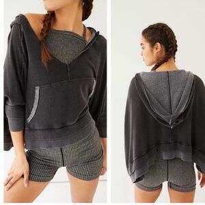 Free People FP Movement Bonfire Oversized Lounge Hoodie in Charcoal Grey Size S